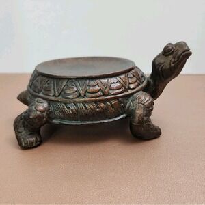 Turtle Candle Holder Bronze Toned Pillar Quirky Home Decor Resin